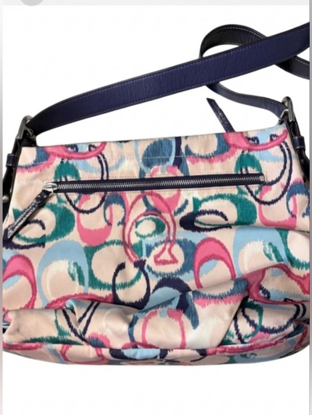 Coach Blue, Pink, Purple Signature Poppy  Ikat Scribble Logo Crossbody Bag EUC